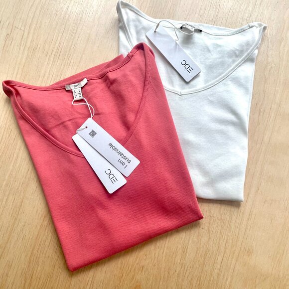 Esprit tee shirt deep v neck 100% organic cotton lot 2 off white corral XL - Picture 1 of 6